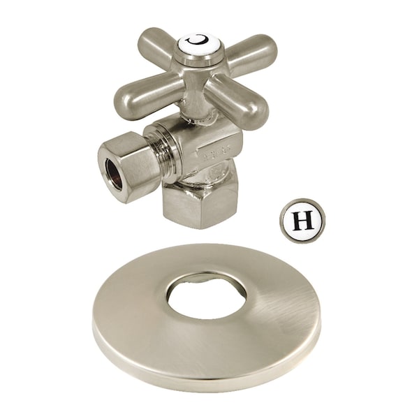 1/2" FIPx3/8" OD Comp Quarter-Turn Angle Stop Valve W/ Flange, Nickel